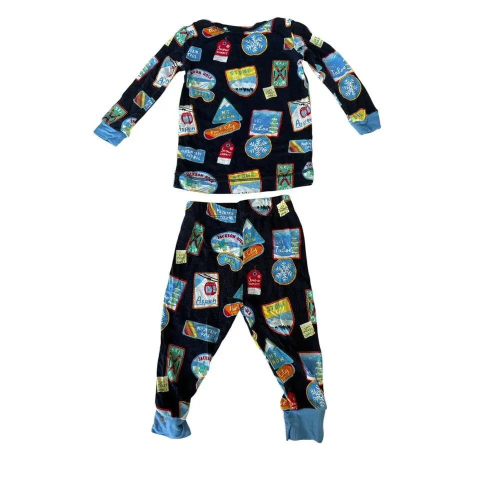 Angel Dear Baby Black Vintage Ski Patch Long Sleeve Loungewear Set Size 6-12 M - Picture 2 of 5